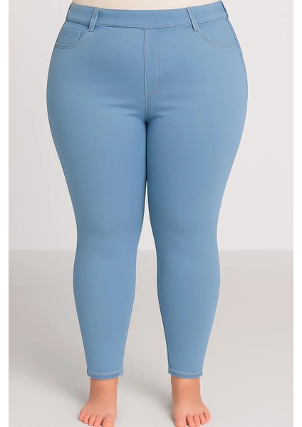 Büyük Beden Beli Lastili Dar Paça Kot Pantolon