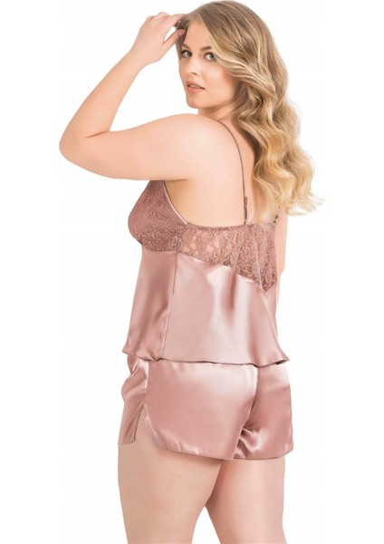 - Büyük Beden Vizon Saten Babydoll Şort Takımı fiyatları