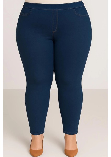 Büyük Beden Beli Lastili Dar Paça Kot Pantolon