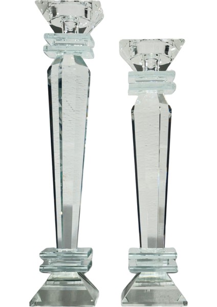 Şeffaf Kristal Şamdan Seti