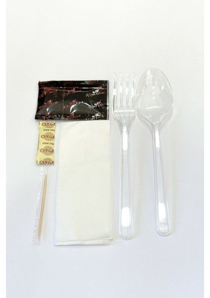 Plastik Çatak Kaşık Seti 100 Adet ( Çatal,kaşık,peçete,ıslak Mendil,tuz,kürdan )