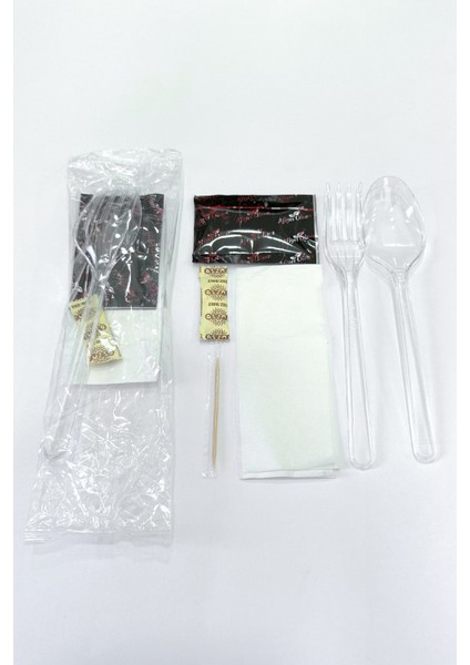 Plastik Çatak Kaşık Seti 100 Adet ( Çatal,kaşık,peçete,ıslak Mendil,tuz,kürdan )