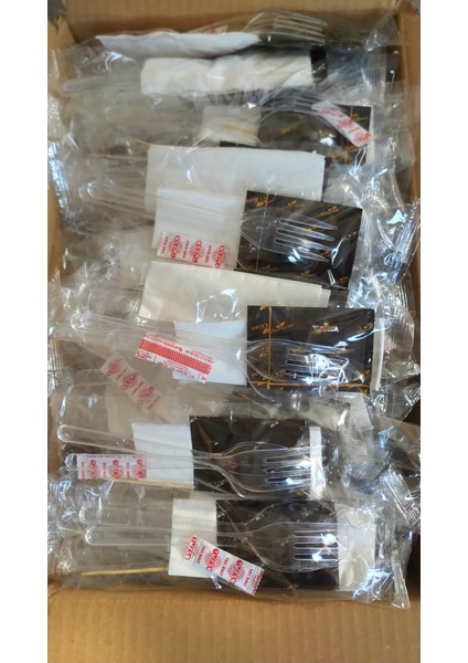 Plastik Çatak Kaşık Seti 100 Adet ( Çatal,kaşık,peçete,ıslak Mendil,tuz,kürdan )