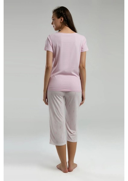Yumuşak Dokulu Kumaş V Yaka Kısa Kollu Kadın Kapri Pijama Takım fırsatları
