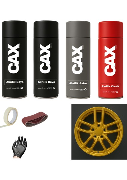 Araba Jant Sprey Akrilik Özel Yapım Sprey Boya Seti 400 ml (2 Adet Boya-1 Adet Vernik-1 Adet Astar)