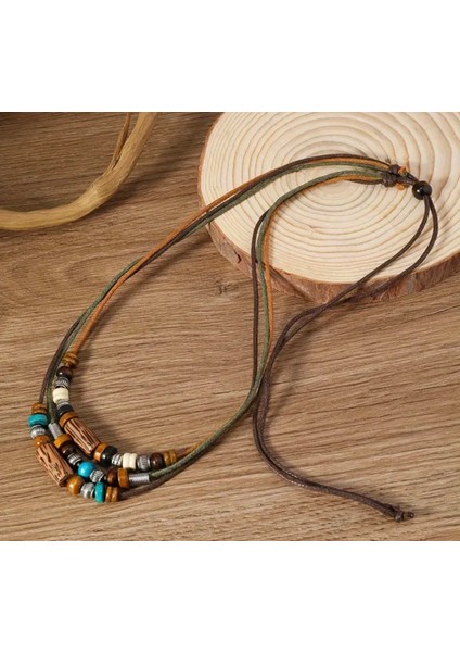 Bohem Vintage Ahşap Boncuklu Kolye ve Bileklik Seti fiyatları