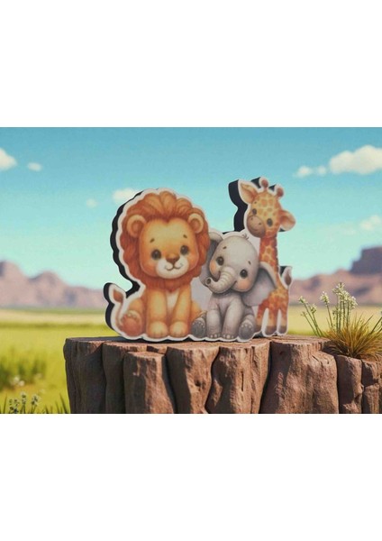 Aslan Fil Zürafa Sevimli Ahşap Hayvan Figürü Magnet 5 cm 20 Adet