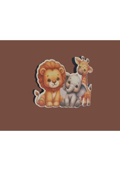 Aslan Fil Zürafa Sevimli Ahşap Hayvan Figürü Magnet 5 cm 20 Adet