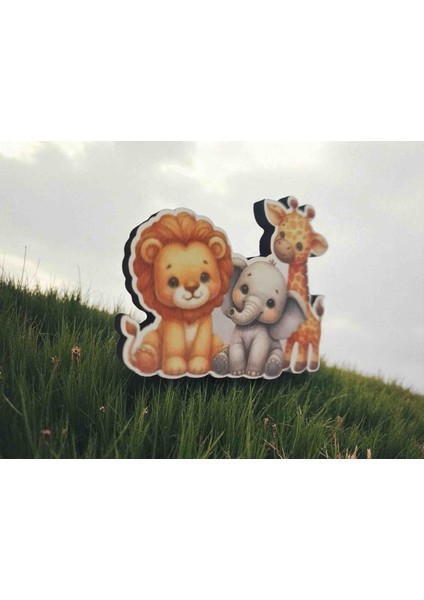 Aslan Fil Zürafa Sevimli Ahşap Hayvan Figürü Magnet 5 cm 20 Adet