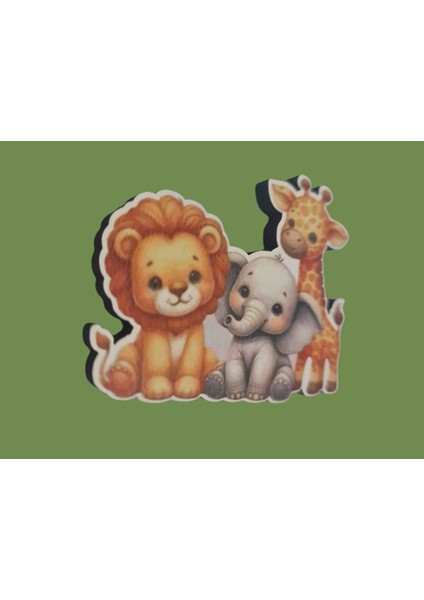 Aslan Fil Zürafa Sevimli Ahşap Hayvan Figürü Magnet 5 cm 20 Adet