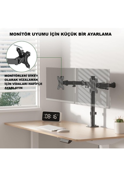 Çift Kollu Monitör Standı – Ayarlanabilir Ergonomik Vesa Monitör Kolu