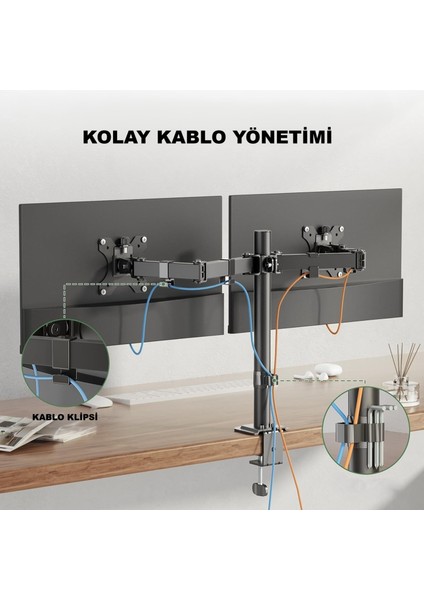 Çift Kollu Monitör Standı – Ayarlanabilir Ergonomik Vesa Monitör Kolu