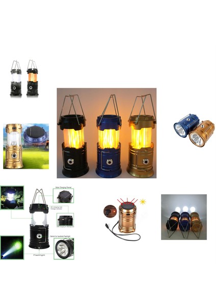 Solar Şarj Edilebilir Çok Fonksiyonlu Kamp Lambası Işıldak Powerbank (5047)