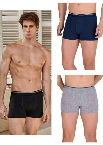 Berrak 12'li (Siyah - Gri - Lacivert Renkler) Likralı Erkek Boxer