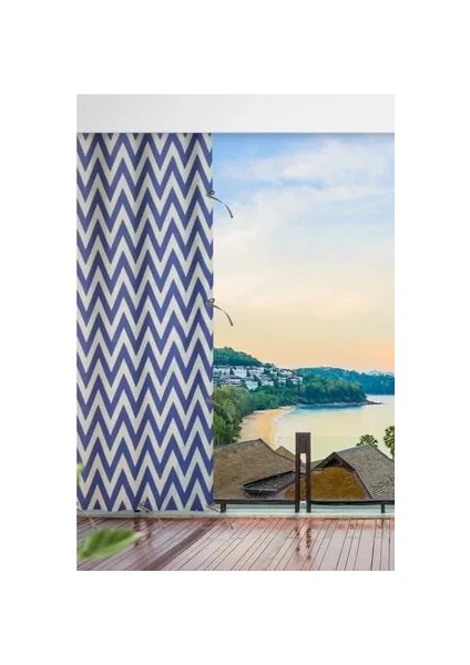Mavi Beyaz Bağcıklı Su Geçirmez Balkon Perdesi Branda Enxboy