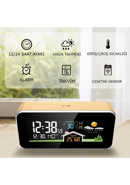 Dijital Saat Oda Termometre Sıcaklık ve Nem Ölçer Masa Saati Alarm Kurma
