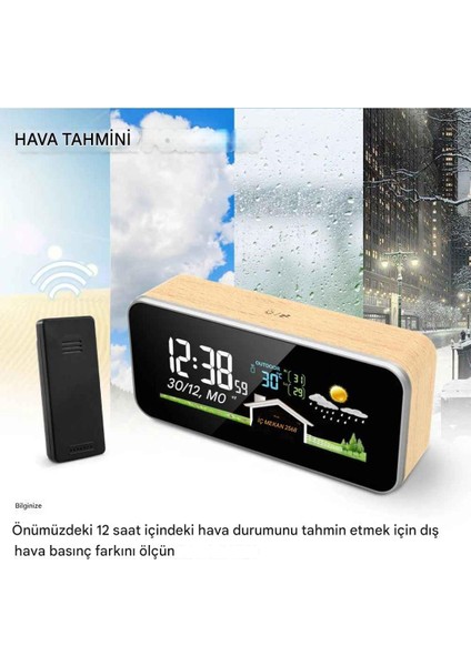 Dijital Saat Oda Termometre Sıcaklık ve Nem Ölçer Masa Saati Alarm Kurma