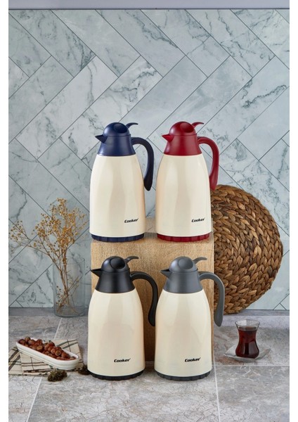 CKR-2075 1.3lt Renkli Cam Hazneli Retro Plastik Termos (5047)