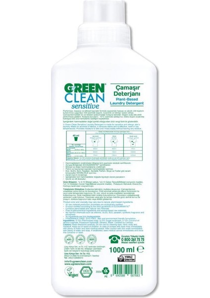 Nessiworld Green Clean Sensitive Parfümsüz Bitkisel Çamaşır Deterjanı 1000ML fiyatları