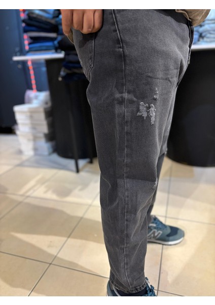 Baggy Pamuklu Yırtık Denim