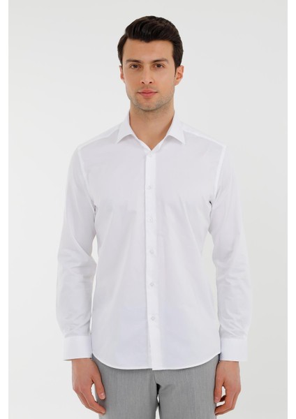 Beyaz Slim Fit Uzun Kol Gömlek