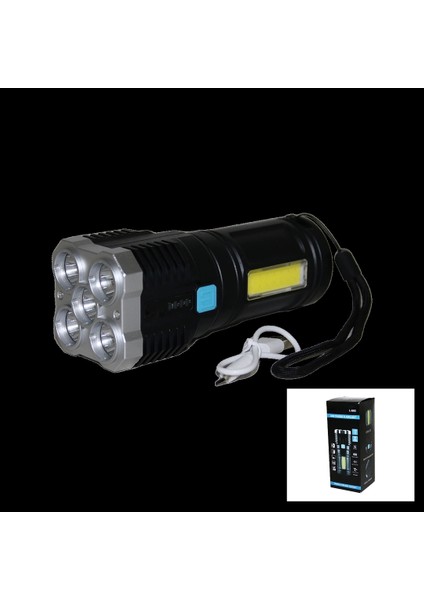 5ın1 + Cob LED USB Şarjlı El Feneri (5047)