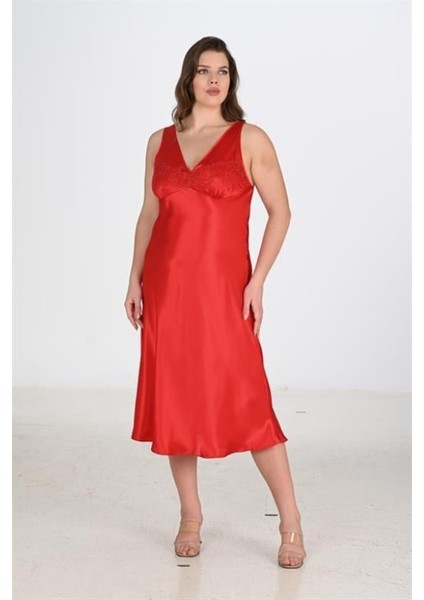 - 2li Kırmızı Sabahlık Takımı Bigsize 6226
