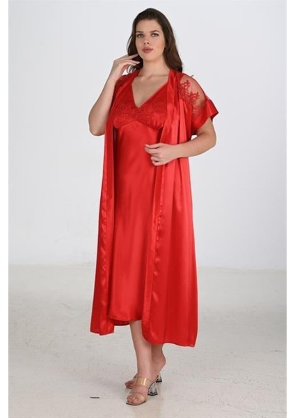 - 2li Kırmızı Sabahlık Takımı Bigsize 6226 modelleri