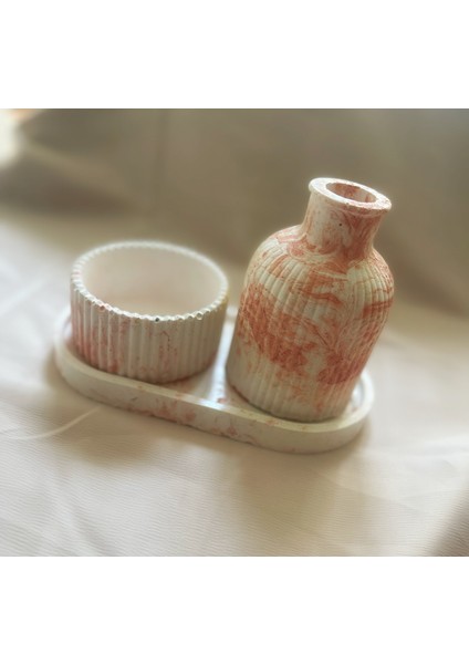 3 Parça Mermer Desen Dekoratif Vazo Mumluk Set(Mum Dahil) fiyatları