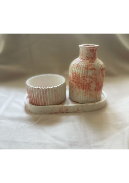 3 Parça Mermer Desen Dekoratif Vazo Mumluk Set(Mum Dahil) modelleri