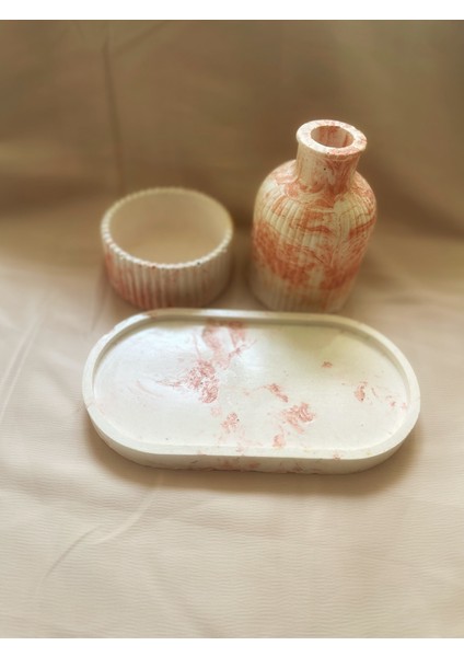 3 Parça Mermer Desen Dekoratif Vazo Mumluk Set(Mum Dahil) fırsatları