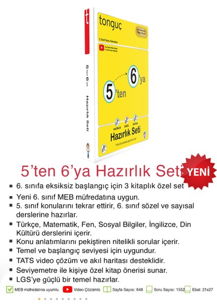 Tonguç Yayınları 5'ten 6'ya Hazırlık Seti modelleri