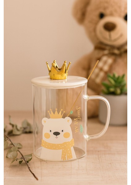 Taç Kapaklı Sweet Bear Borosilikat 450 ml Kupa