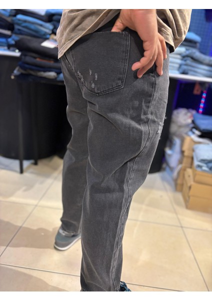 Baggy Pamuklu Yırtık Denim