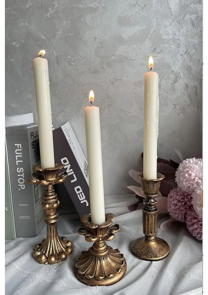 Dekoratif 3'lü Şamdan Mumluk Fransız Romantik Antik El Sanatı Gold Eskitme Dekorasyon Retro Şamdanlık (Üçlü) Bohem Tarz Dekoratif Antika Mumluk Hediyelik Eşya modelleri