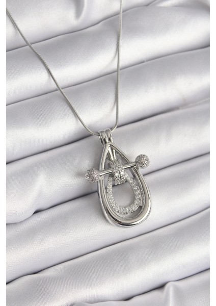 316L Çelik Gümüş Renk Zirkon Taşlı Damla Model Kadın Kolye