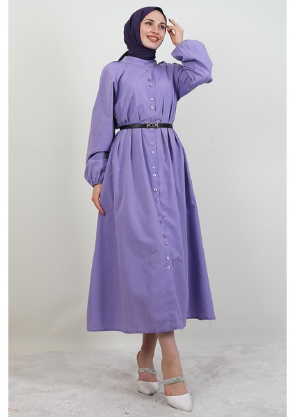 Tam Boy Düğmeli Elbise Lila fiyatları