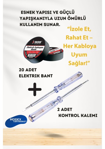 Elektrik Izolasyon Bandı Siyah 19MM x 20 Adet + Kontrol Kalemı 2 Adet