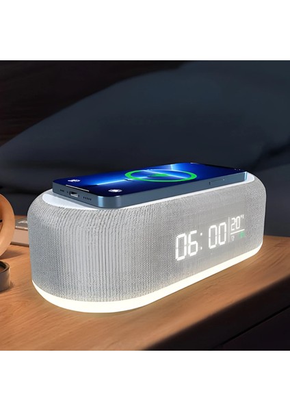 4'ü 1 Arada Kablosuz Hızlı Şarjlı Saatli Alarm Işıklı Masa Üstü LED Ekran 3 Kademeli Parlaklık