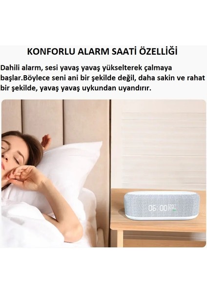 4'ü 1 Arada Kablosuz Hızlı Şarjlı Saatli Alarm Işıklı Masa Üstü LED Ekran 3 Kademeli Parlaklık