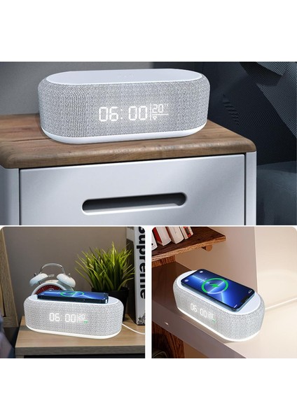 4'ü 1 Arada Kablosuz Hızlı Şarjlı Saatli Alarm Işıklı Masa Üstü LED Ekran 3 Kademeli Parlaklık