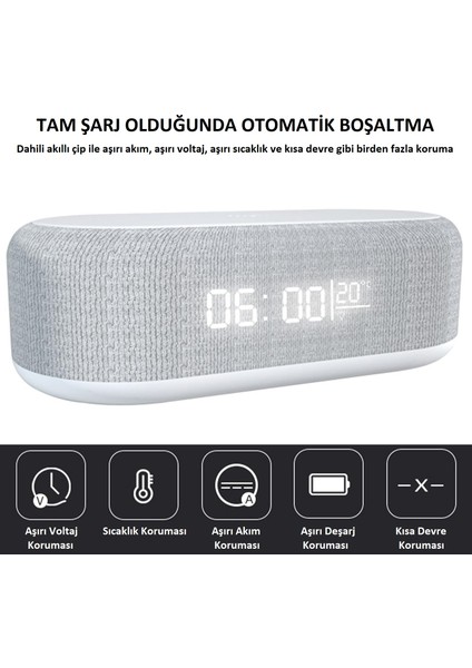 4'ü 1 Arada Kablosuz Hızlı Şarjlı Saatli Alarm Işıklı Masa Üstü LED Ekran 3 Kademeli Parlaklık