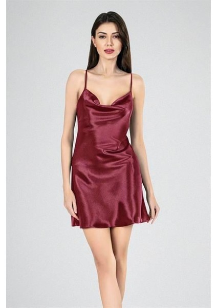 - Kısa Gecelik Degaje Bordo 7740