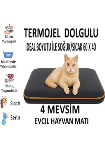 4 Mevsim Termojel'li (60X40CM) Kedi/ Köpek Matı, Sıcak Veya Soğuk Kullanılabilen Minder Yatak