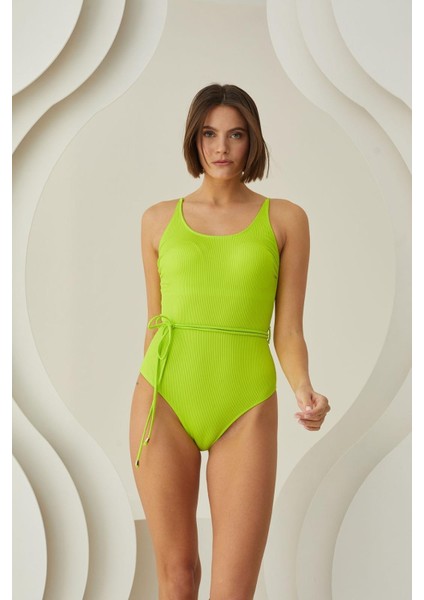 - Özel Tasarım Bel Ip Detay Fitilli Yeşil Mayo