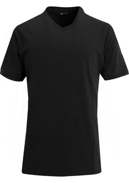 Siyah Comfort Fit V Yaka Basic T-Shirt