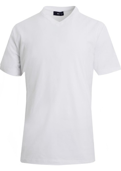 Beyaz Comfort Fit V Yaka Basic T-Shirt