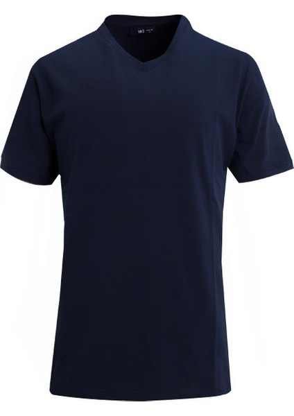 Lacivert Comfort Fit V Yaka Basic T-Shirt