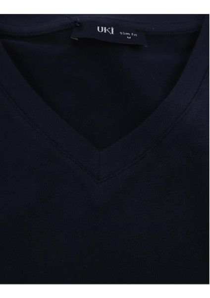 Lacivert Comfort Fit V Yaka Basic T-Shirt modelleri