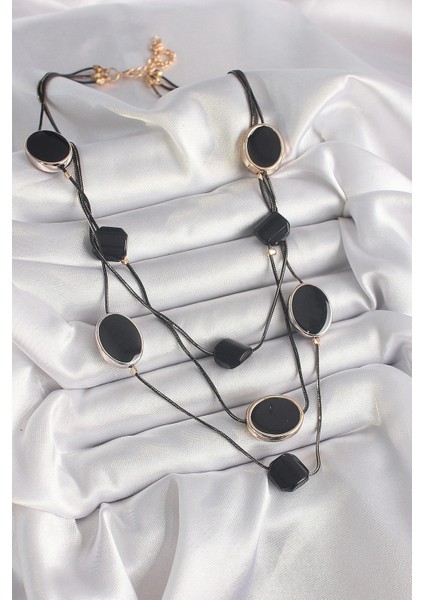 Pirinç Siyah Renk Zincir Kristal Taşlı Kadın Kolye fiyatları